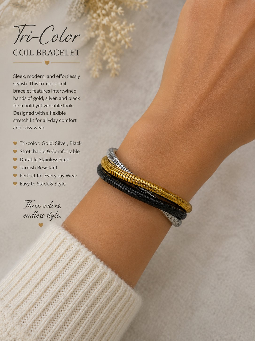 Tri-Color Coil Bracelet