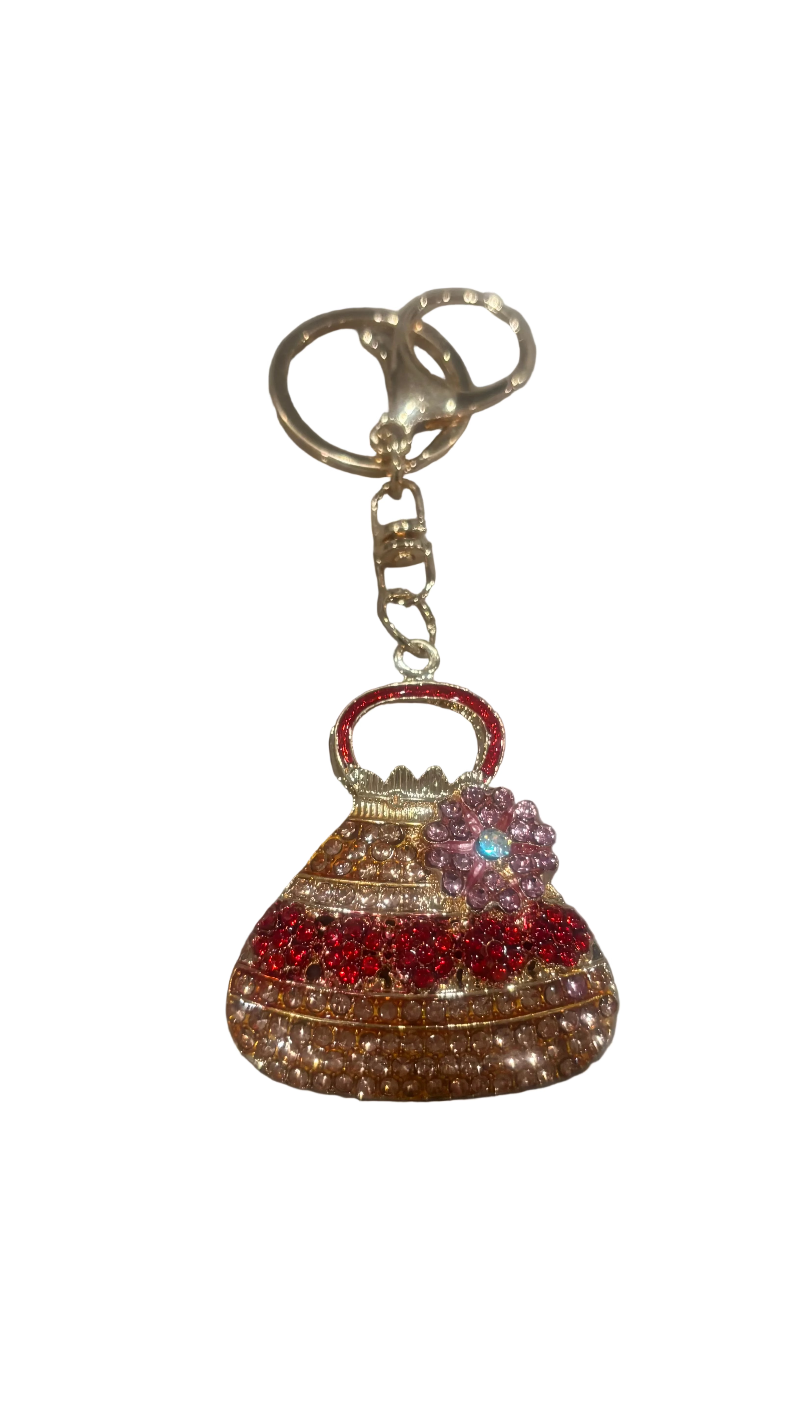 Luxury Gold Crystal Handbag Keychain – Red Glam Edition