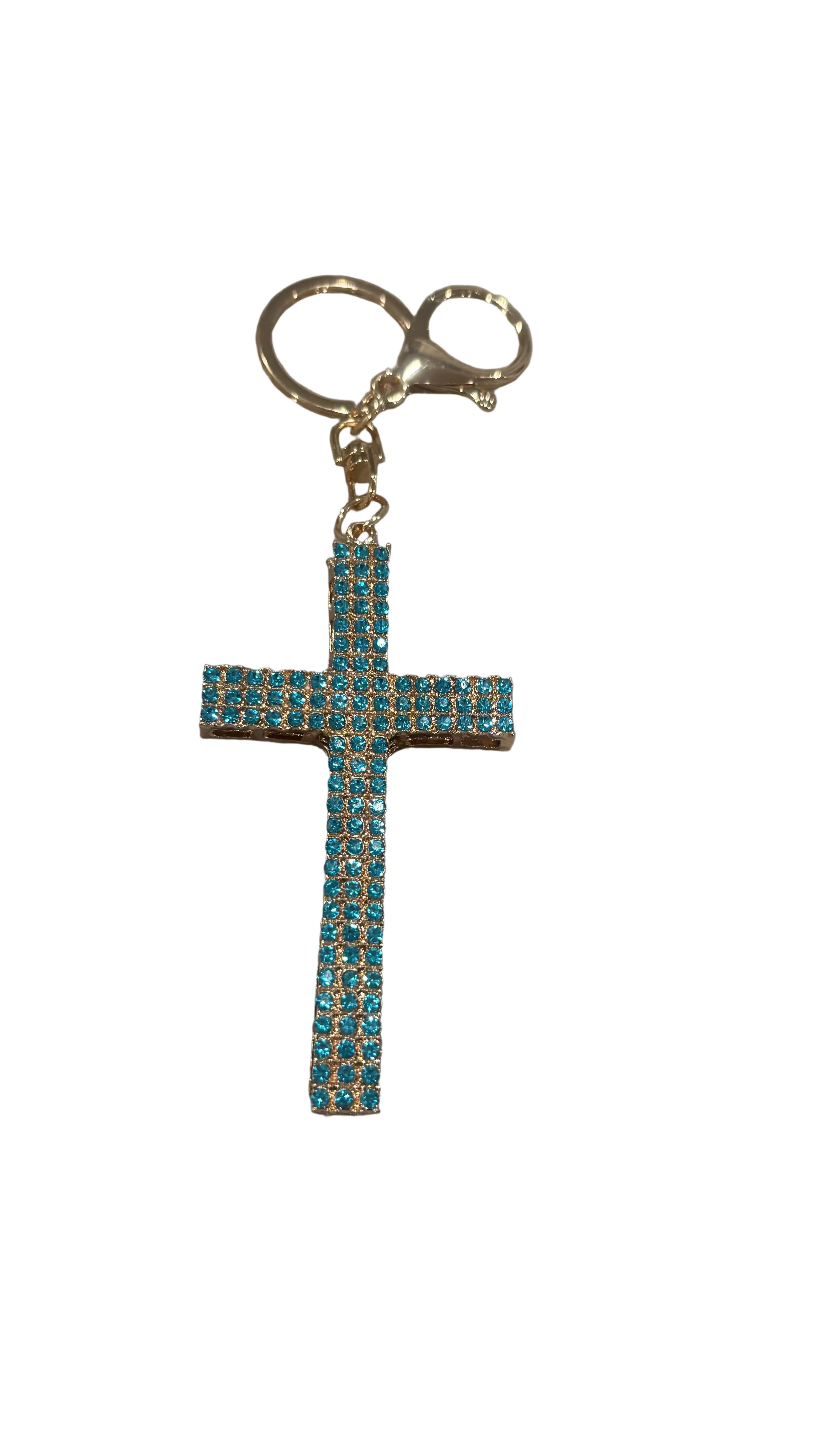 Iced Blue Crystal Cross Keychain – Faith & Strength Charm