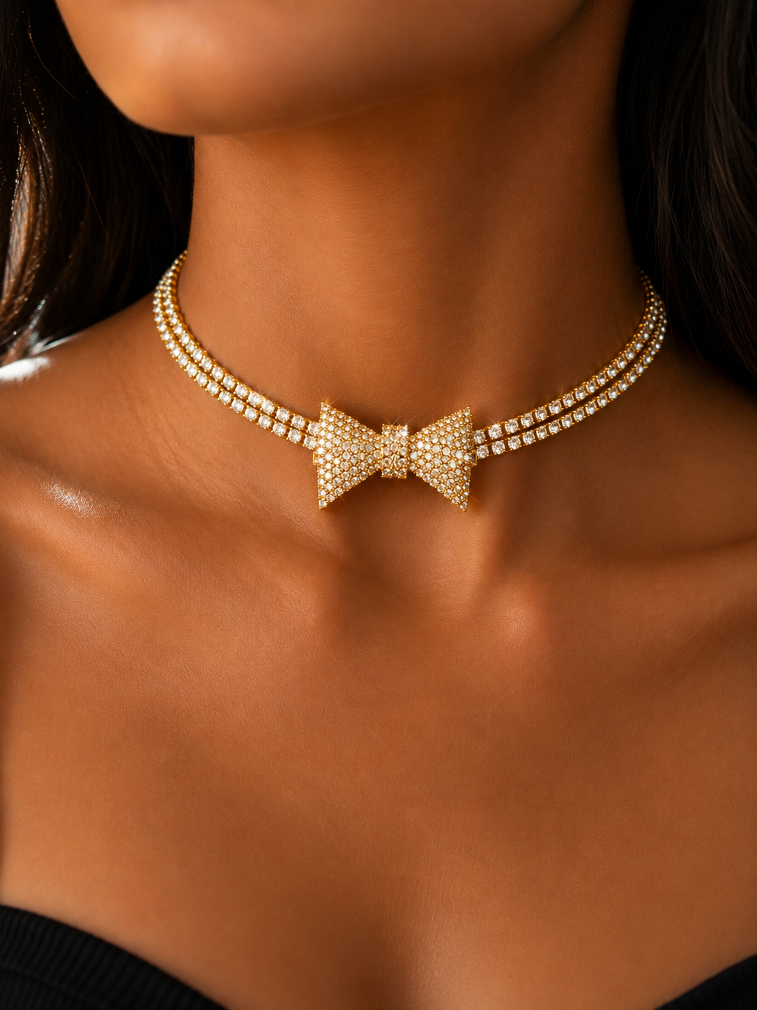 Rhinestone Bow Tie Choker Necklace