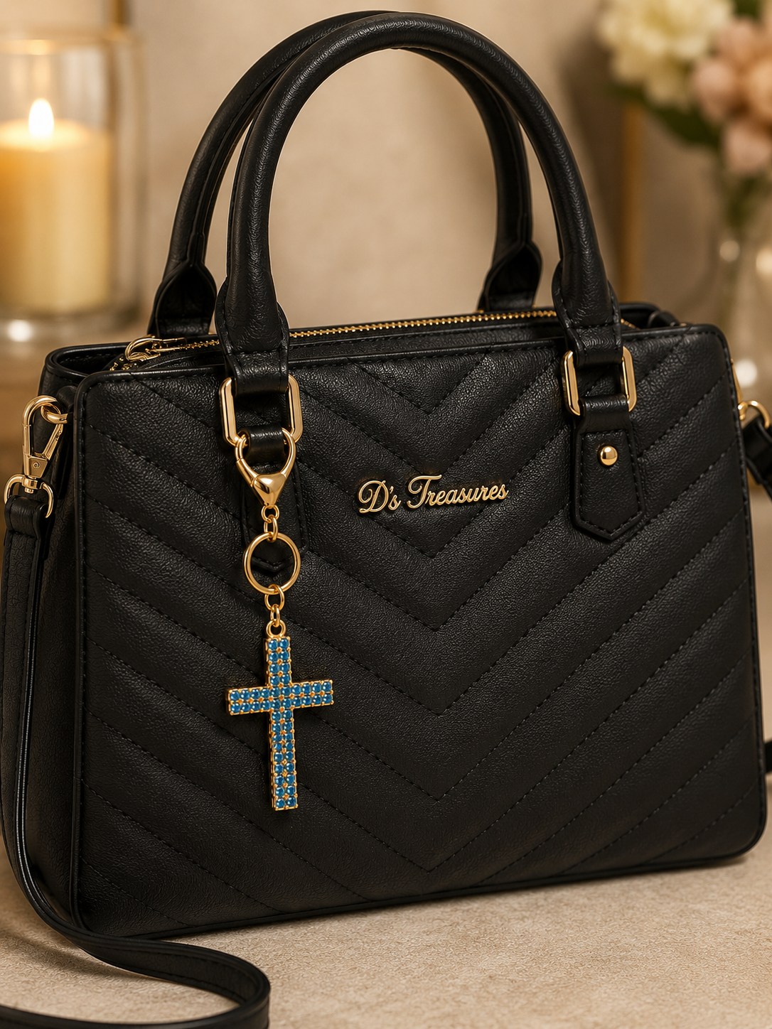 Iced Blue Crystal Cross Keychain – Faith & Strength Charm