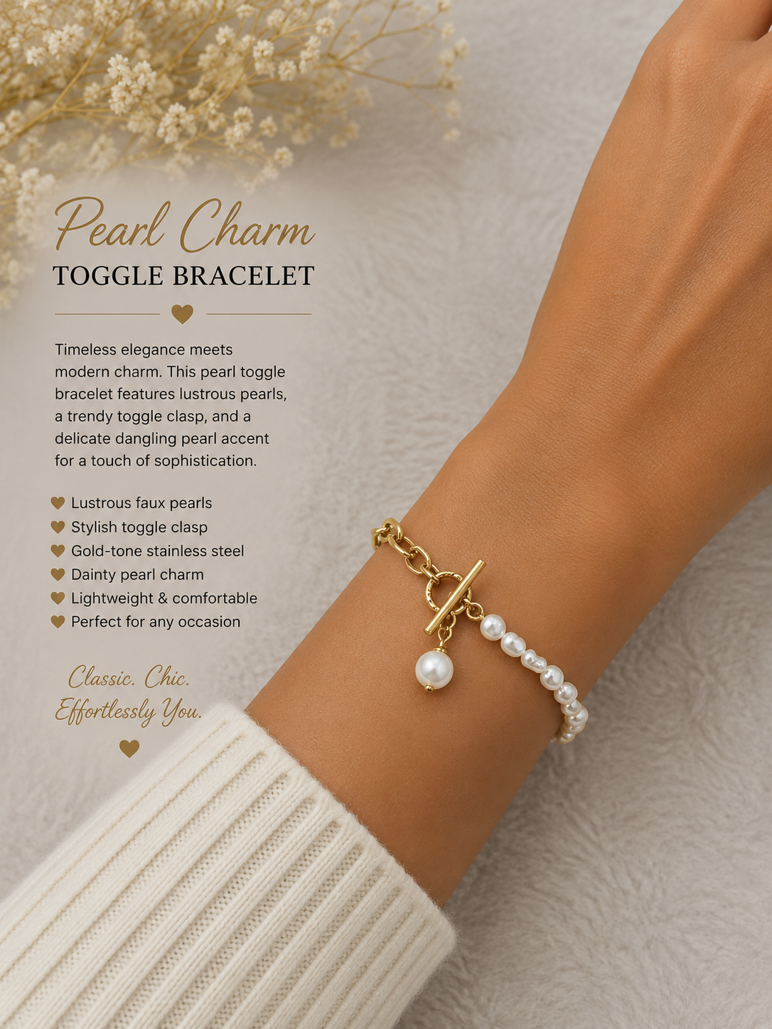 Pearl Charm Toggle Bracelet